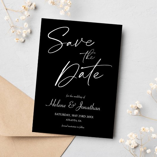 Minimalistische kalligrafie zwart bruiloft save the date