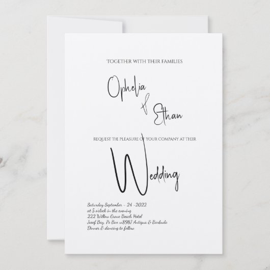 Minimalistische kalligrafie Zwart-wit bruiloft Kaart (Voorkant)