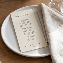 Minimalistische kalligrafische ivoor trouwkaart menu