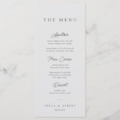 Minimalistische kalligrafische lichtgrijze bruilof menu (Voorkant)