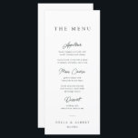 Minimalistische kalligrafische zwart-witte bruilof menu<br><div class="desc">Dit eenvoudige zwart-wit huwelijksmenu met moderne typografie zal een geweldige aanvulling zijn op uw huwelijksfeestdecor. Alle tekst is bewerkbaar,  klik op 'Personaliseer deze sjabloon'. Overeenkomstige items,  waaronder de Wedding Invitation suite,  zijn ook beschikbaar.</div>
