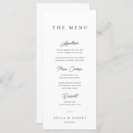 Minimalistische kalligrafische zwart-witte bruilof menu