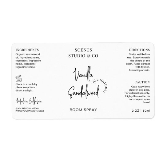 Minimalistische kamer of linnen spuitfles wikkelaa etiket (Voorkant)