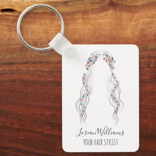 Minimalistische Kapsalon Bruid Golvend Haar Bloemi Sleutelhanger (Voorkant)