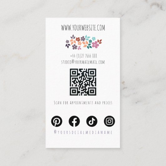 Minimalistische Kapsalon Bruid Golvend Haar Bloemi Visitekaartje (Achterkant)