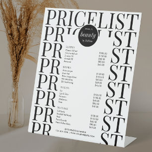 Minimalistische kapsalon spa diensten prijslijst reclamebord met voetstuk