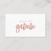 Minimalistische kapster stoffig roze script visitekaartje (Voorkant)
