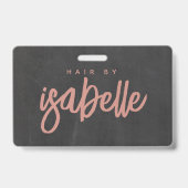 Minimalistische kapster stoffig roze script zwart badge (Achterkant)