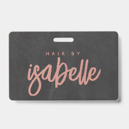 Minimalistische kapster stoffig roze script zwart badge