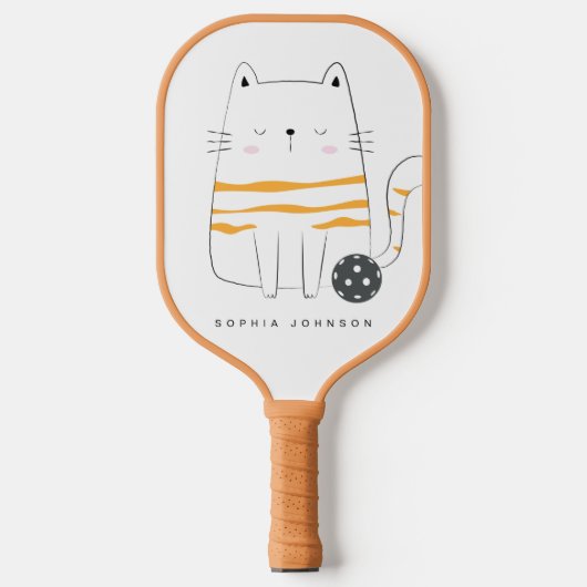 Minimalistische kat, aangepaste naam Pickleball Pa Paddle (Voorkant)
