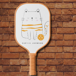 Minimalistische kat, aangepaste naam Pickleball Pa Pickleball Paddle