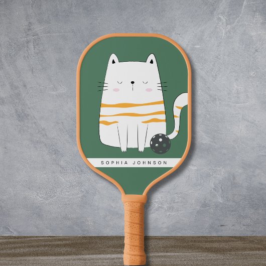 Minimalistische kat, aangepaste naam Pickleball Pa Pickleball Paddle