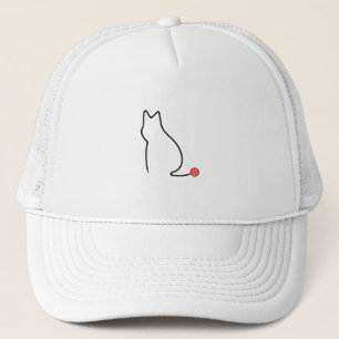 Minimalistische kat éénlijnige kunst met rode gare trucker pet