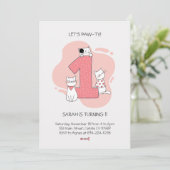 Minimalistische kat eerste verjaardag uitnodigen kaart (Staand voorkant)