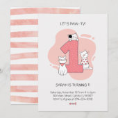 Minimalistische kat eerste verjaardag uitnodigen kaart (Voorkant / Achterkant)