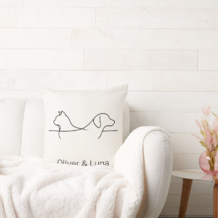 Minimalistische kat- en hond eigen namen lijnkunst kussen