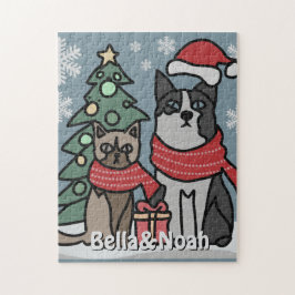 Minimalistische kat en hond vakantie bij elkaar legpuzzel