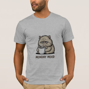 Minimalistische kat-illustratie met koffieliefhebb t-shirt
