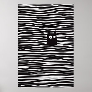 Minimalistische kat in strepen poster