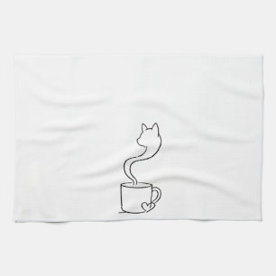 Minimalistische kat koffie one line art keukenhand theedoek