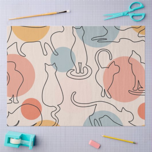 Minimalistische kat lijn kunstpatroon tissuepapier (Craft)