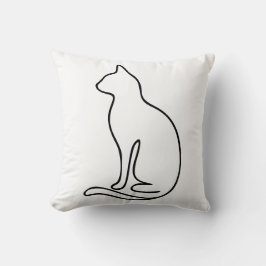 Minimalistische kat lijnkunst – Zwarte omtrek silh Kussen
