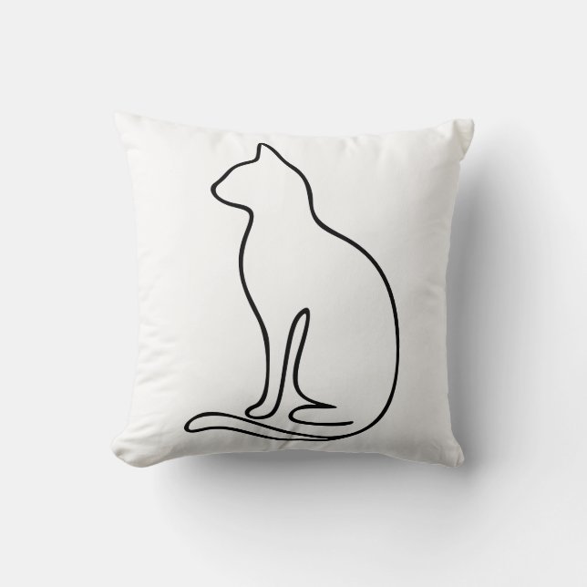 Minimalistische kat lijnkunst – Zwarte omtrek silh Kussen (Voorkant)