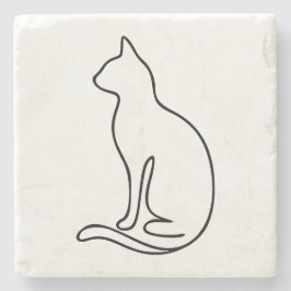Minimalistische kat lijnkunst – Zwarte omtrek silh Stenen Onderzetter