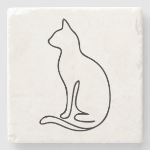 Minimalistische kat lijnkunst – Zwarte omtrek silh Stenen Onderzetter