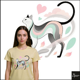 Minimalistische kat pastel roos hart schets t-shirt