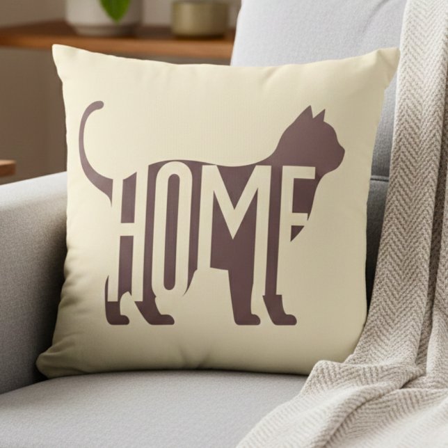Minimalistische kat silhouet "HOME" kattenliefhebb Kussen (Creator heeft geüpload)