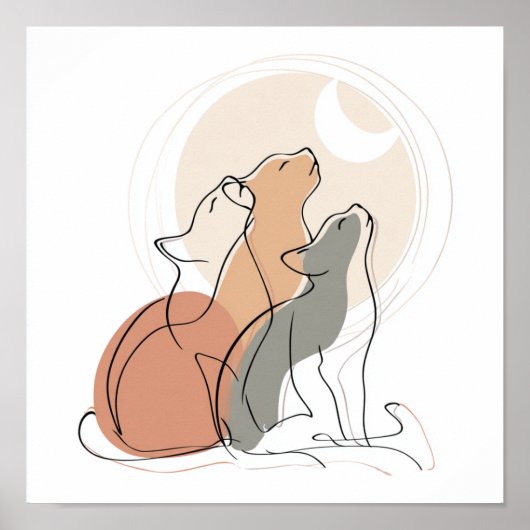 Minimalistische kattenfamilie lijnkunstposter poster (Voorkant)