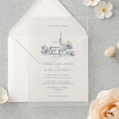 Minimalistische kerk locatie schets klassieke brui kaart