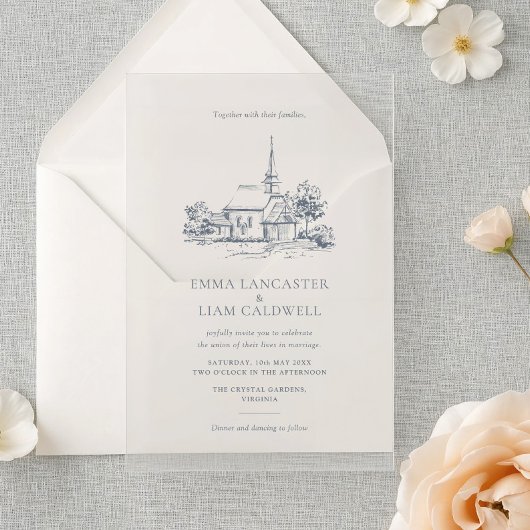 Minimalistische kerk locatie schets klassieke brui kaart