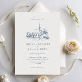 Minimalistische kerk locatie schets klassieke brui kaart