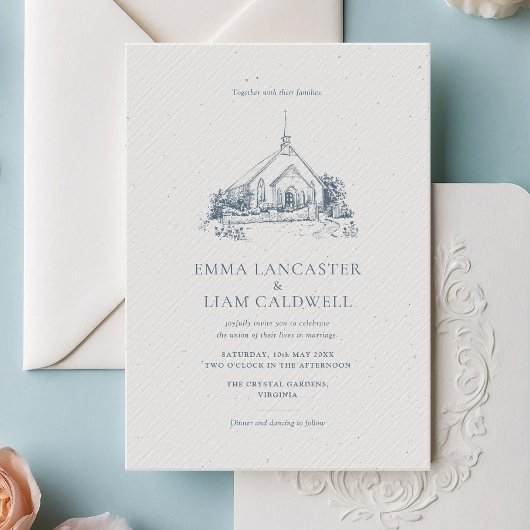 Minimalistische kerk locatie tekenen bruiloft kaart