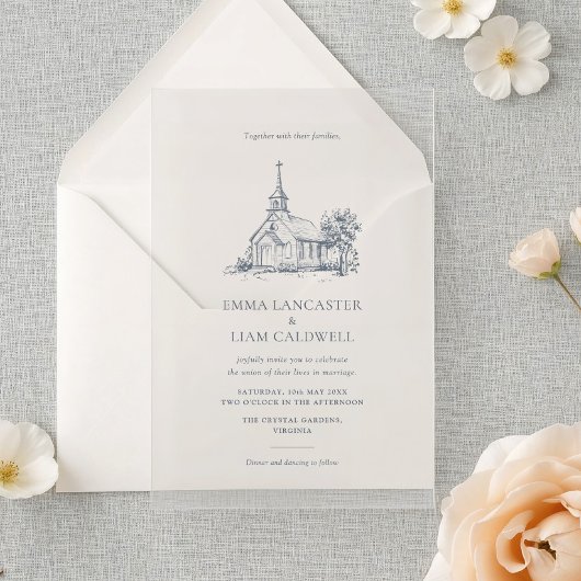 Minimalistische kerk locatie tekenen bruiloft kaart