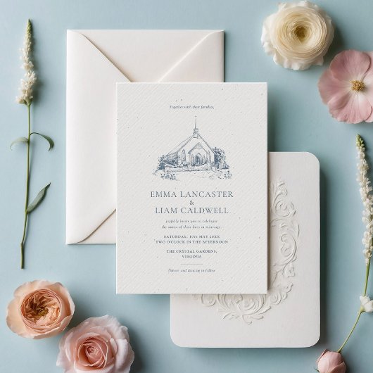 Minimalistische kerk locatie tekenen bruiloft kaart