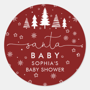 Minimalistische Kerst Baby Shower Rood Ronde Sticker