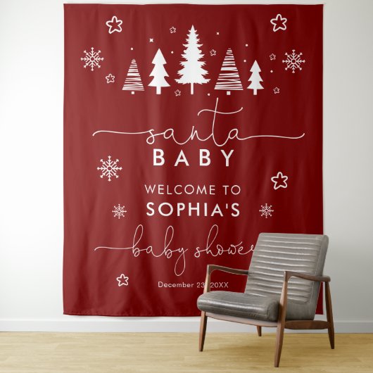 Minimalistische Kerst Baby shower Rood Wandkleed (In situ)