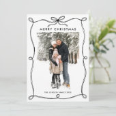 Minimalistische Kerst Boho Zwarte Strik Lint 2 Fot Feestdagenkaart (Staand voorkant)