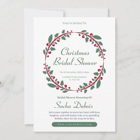 Minimalistische kerst bruids douche uitnodiging (Voorkant)