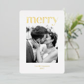 Minimalistische kerst bruiloft foto wit goud folie feestdagenkaart (Staand Voorkant)