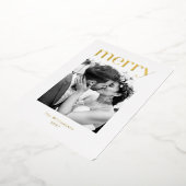 Minimalistische kerst bruiloft foto wit goud folie feestdagenkaart (Gedraaid)