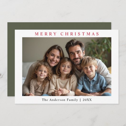 Minimalistische Kerst Custom Photo Forest Green Feestdagenkaart (Voorkant / Achterkant)