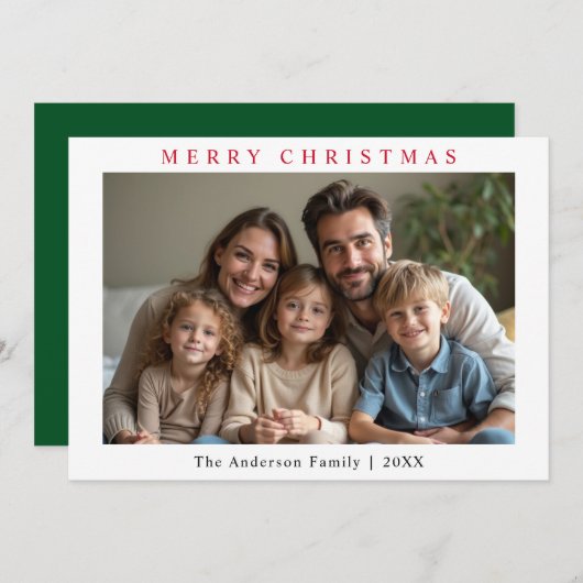 Minimalistische Kerst Custom Photo Green Feestdagenkaart (Voorkant / Achterkant)
