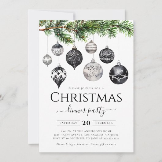 Minimalistische Kerst Dinner Feest in Zwart en Wit Kaart (Voorkant)