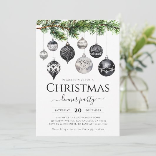 Minimalistische Kerst Dinner Feest in Zwart en Wit Kaart (Staand voorkant)