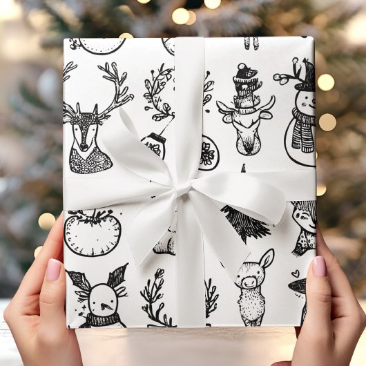 Minimalistische Kerst in Zwart & Wit Cadeaupapier