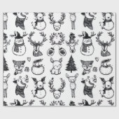 Minimalistische Kerst in Zwart & Wit Cadeaupapier (Vlak)